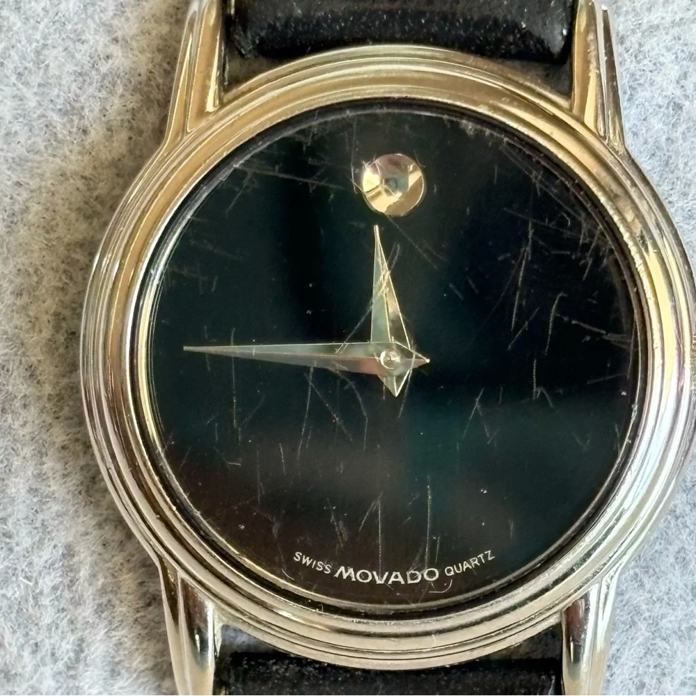 Authentic Movado Swiss Quartz Museum Classic Black Leather Silver Women’s Watch - Picture 4 of 11